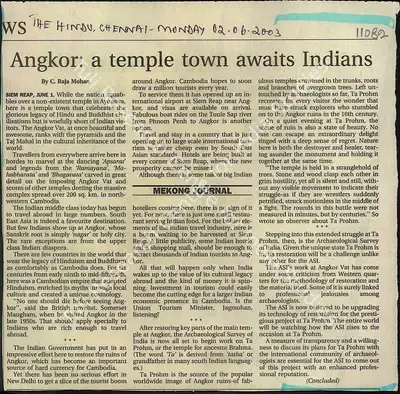 C. Raja Mohan (Reporter), Angkor: A Temple Town Awaits Indians, 2003, Newspaper Clipping