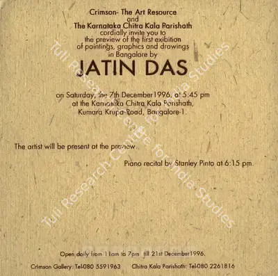 Jatin Das (Artist), Jatin Das, 1996, Solo Exhibition Invitation