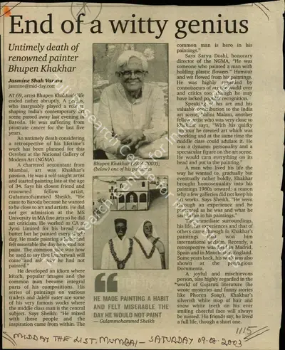 Jasmine Shah Varma (Reporter), End of a Witty Genius, 2003, Newspaper Clipping