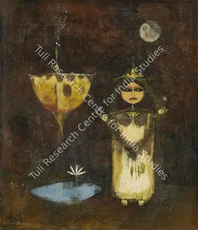 Ganesh Pyne (Artist), Before the Fountain, 1969, Painting