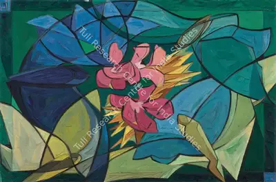 Jehangir Sabavala (Artist), Butterflies Over Pink Blossoms, 1959, Painting