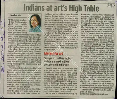 Madhu Jain (Reporter), Indians at Art'S High Table, 2008, Newspaper Clipping