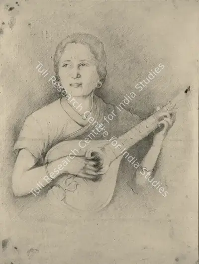 A.X. Trindade (Artist), Lady Playing A Mandolin, 1915, Drawing