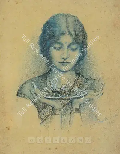 Hemendranath Mazumdar (Artist), Pujarini, 1931, Drawing