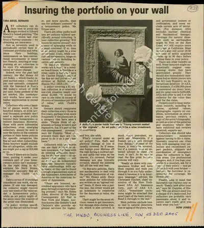 Tara Siegel Benanard (Reporter), Insuring the Portfolio on Your Wall, 2005, Newspaper Clipping