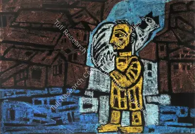 Badri Narayan (Artist), Untitled (Man with a Fowl), 1965, Painting
