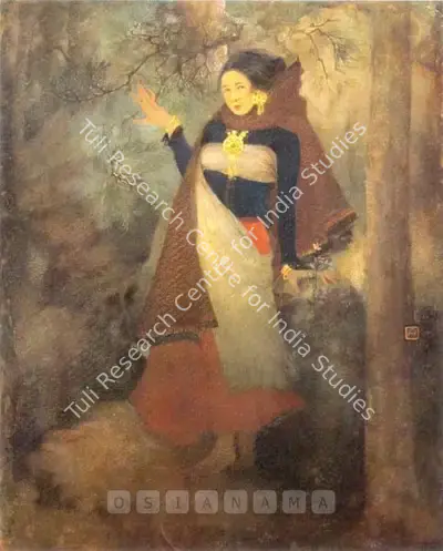 D.P. Roy Chowdhury (Artist), A Woman Standing In A Forest, Painting