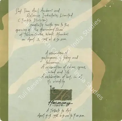 Reliance Industries Limited (Organiser), The Harmony Show, 1998, Group Exhibition Invitation