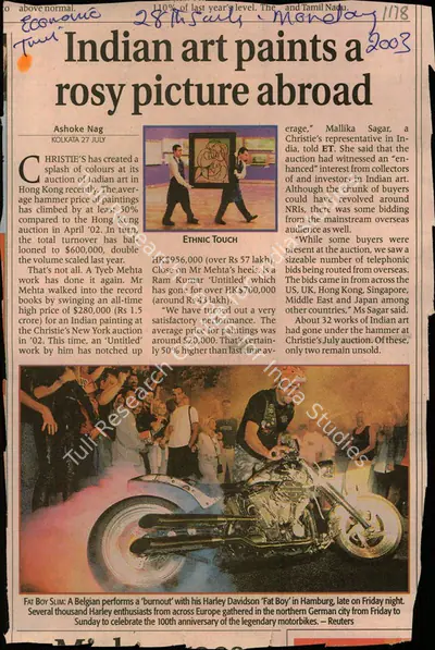 Ashoke Nag (Reporter), Indian Art Paints a Rosy Picture Abroad, 2003, Newspaper Clipping