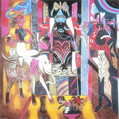 Subramanyan, K.G. (Artist). Mask, Icon, Mount, Mascot. Oil on canvas, 2000 | Painting | FineArts | 00375020