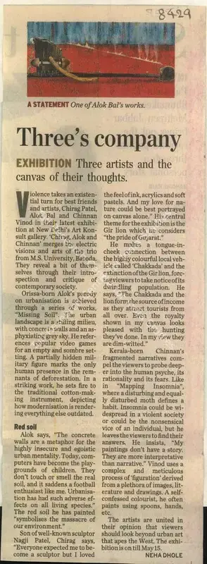Neha Dhole (Reporter), Three's Company, 2008, Newspaper Clipping