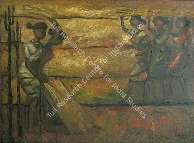 K.K. Hebbar (Artist), Women in Paddy Field, 1955, Painting