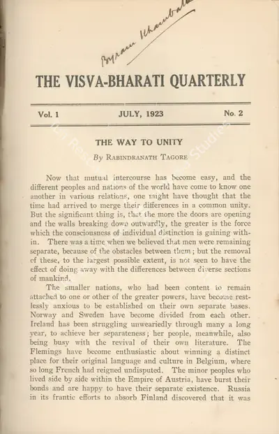 Rabindranath Tagore (Editor), Visva-Bharati Quarterly, 1923, Journal