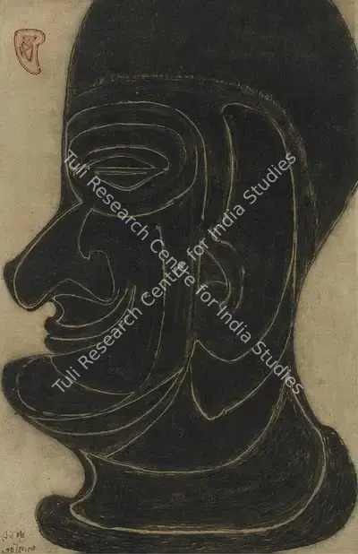 Rabindranath Tagore (Artist), Untitled (Head) , 1935, Drawing