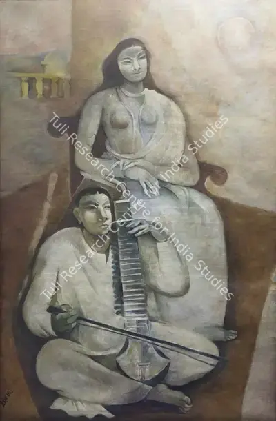 Bijon Choudhury (Artist), Untitled (Couple with Sarangi), Painting