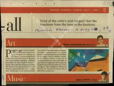 Brinda Chudasama Miller (Artist), Art, 2007, Newspaper Clipping
