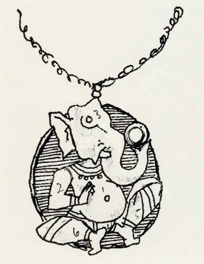 Husain, M. F. (Artist). A sketch on paper, Jewellery design (Ganesha). Pen on paper, n.d. | Maqbool Fida Husain, 2008 | Drawing | FineArts | 00495208