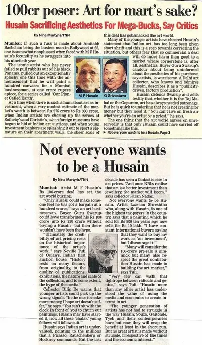 Nina Martyris (Writer), 100cr poser: Art for mart's sake, 2004, Newspaper Clipping