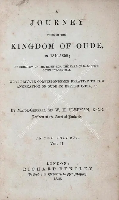 W.H. Sleeman (Author), Journey through the Kingdom of Oude in 1849-1850, 1858, Authored Antiquarian Book