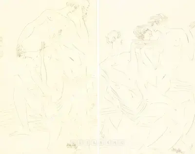 Sadequain (Artist), Abel Et Caen, 1964, Drawing