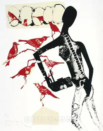 Atul Dodiya (Artist), Sabari With Her Birds, 2005, Graphic Art
