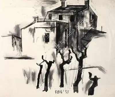 S.H. Raza (Artist), Untitled, 1953, Drawing