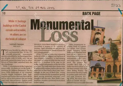 Subhash Narayan (Reporter), Monumental Loss, 2006, Newspaper Clipping