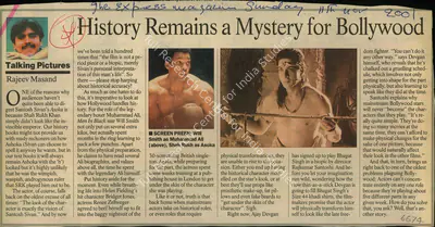 Rajeev Masand (Reporter), History Remains a Mystery for Bollywood, 2001, Newspaper Clipping