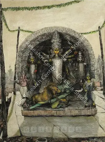 Bikash Bhattacharjee (Artist), Durga Puja, 1983, Painting