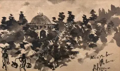 D.K. Dev Burman (Artist), Untitled (Tomb Through Foliage), Painting