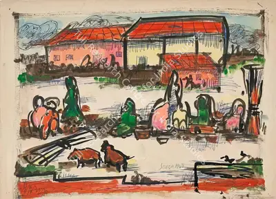 F.N. Souza (Artist), Untitled (Goan Landscape), 1940, Painting