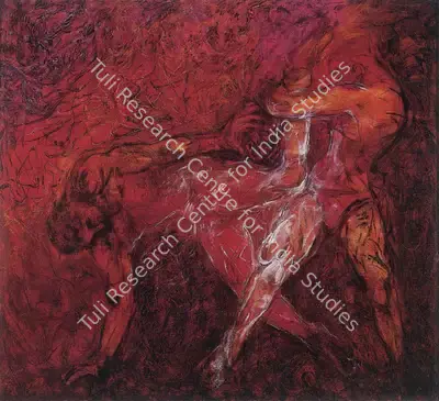 Deepak Shinde (Artist), Wrestlers, 1994, Painting