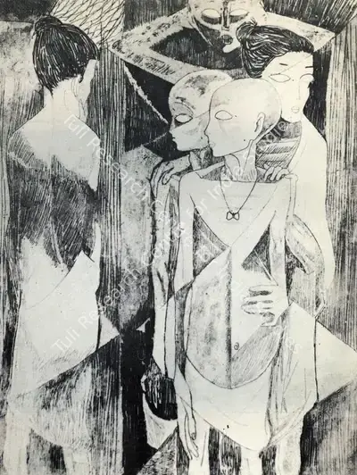 Somnath Hore (Artist), The Children, 1958, Graphic Art