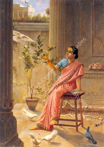Varma, Raja Ravi (Artist). Woman with Doves. Oil on canvas, 1894 | Painting | FineArts | 00372940