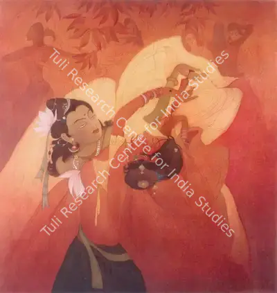 M.A.R. Chughtai (Artist), Krishna and the Gopis, Painting