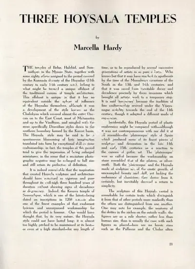 Marcella Hardy (Essayist), Three Hoysala Temples, 1950, Essay