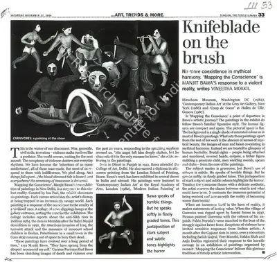 Vineetha Mokkil (Writer), Knifeblade on the Brush, 2004, Newspaper clipping