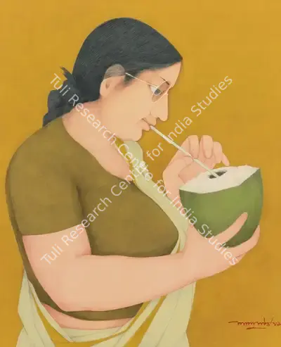 Lalu Prasad Shaw (Artist), Untitled (Woman Drinking From A Coconut), 1980, Painting