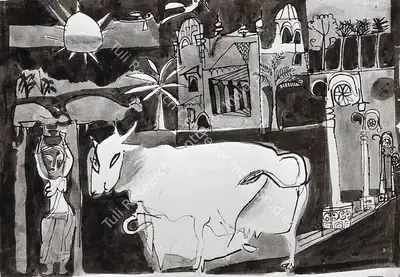K.M. Adimoolam (Artist), Feeding On The Street, 1966, Drawing