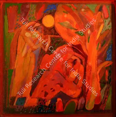 Dhiraj Choudhury (Artist), Untitled figures with woodland, Painting