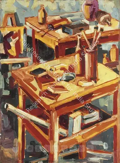 S.H. Raza (Artist), Studio, 1950, Painting