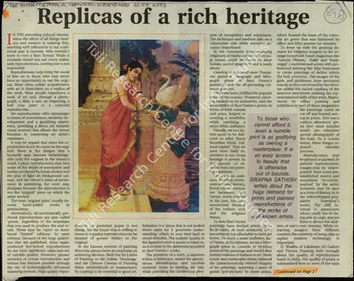 Swapna Sathish (Reporter), Replicas of a Rich Heritage, 2003, Newspaper Clipping