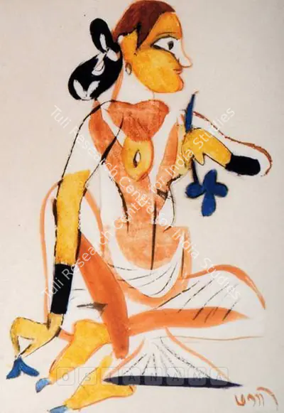 K.G. Subramanyan (Artist), Lady With Flower, Painting