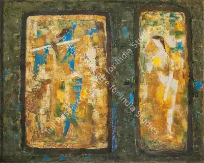K.K. Hebbar (Artist), Radha Krishna, 1970, Painting