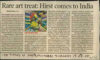 Neelam Raaj (Reporter), Rare Art Treat: Hirst Comes to India, 2008, Newspaper Clipping