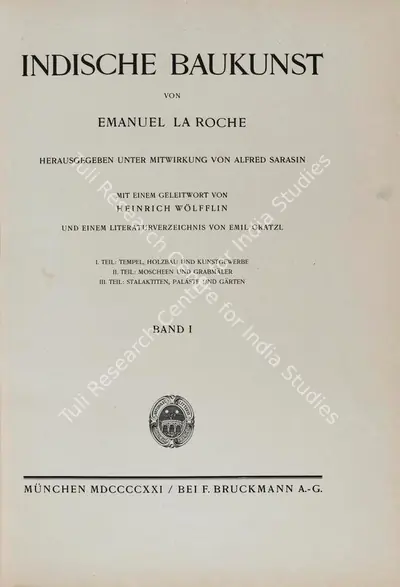 Emanuel La Roche (Author), Indische Baukunst, 1921, Authored Antiquarian Book