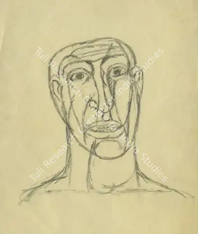 Tyeb&nbsp;Mehta (Artist), Head, 1951, Drawing