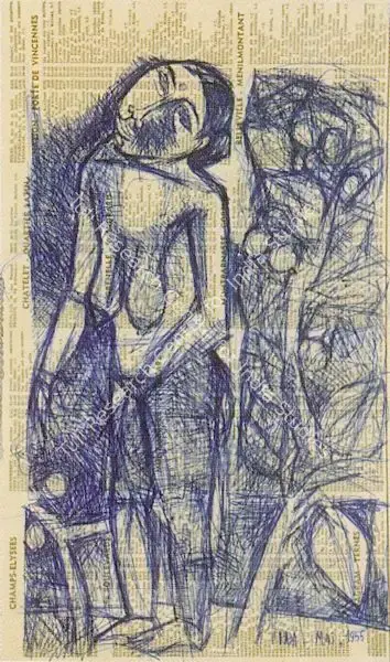 S.H. Raza (Artist), Untitled, 1955, Drawing