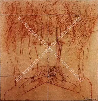 Ganesh Pyne (Artist), Under the Tree, 1960, Drawing
