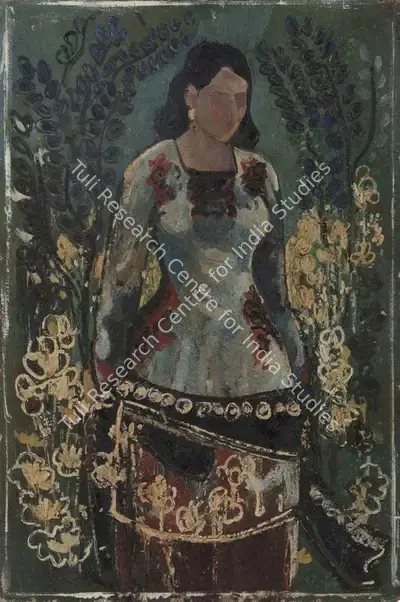 Avinash Chandra (Artist), Girl and Flowers, 1955, Painting